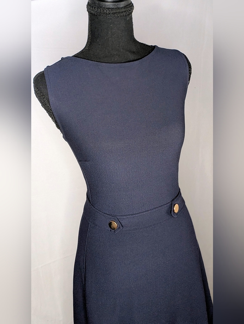 H&M Navy Sleeveless Mini Dress Gold Button Detail Size Small
